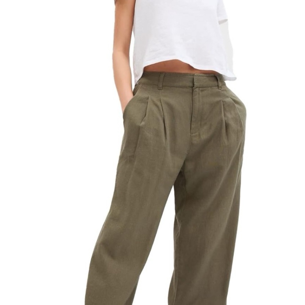 GAP Green High-Waisted Linen Blend Trousers Relaxed Fit. Size 2